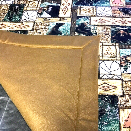 Handmade Throw Blanket Soft Microfiber Backing Hunting Lodge Cabin Bear 46x46 in - Picture 2 of 4