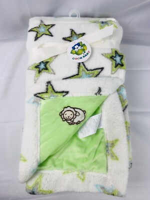 Coco Fashion Baby Blanket Stars With Lamb White Green NWT