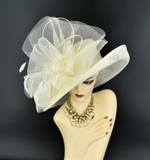 M22020 Ivory/Cream Kentucky Derby Church Wedding Wide Brim Sinamay Dress Hat