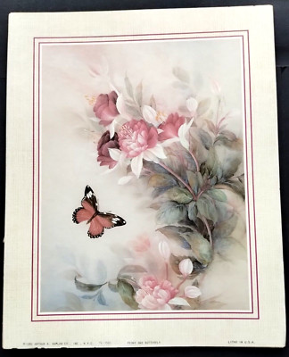 1985 ARTHUR A. KAPLAN CO. INC. N.Y.C. ~ FL - 1501 ~ PEONY AND BUTTERFLY UNFRAMED