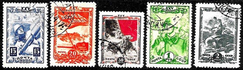 Russia #916-920, used -1943- Komsomol, 25th Anniversary - Complete Set