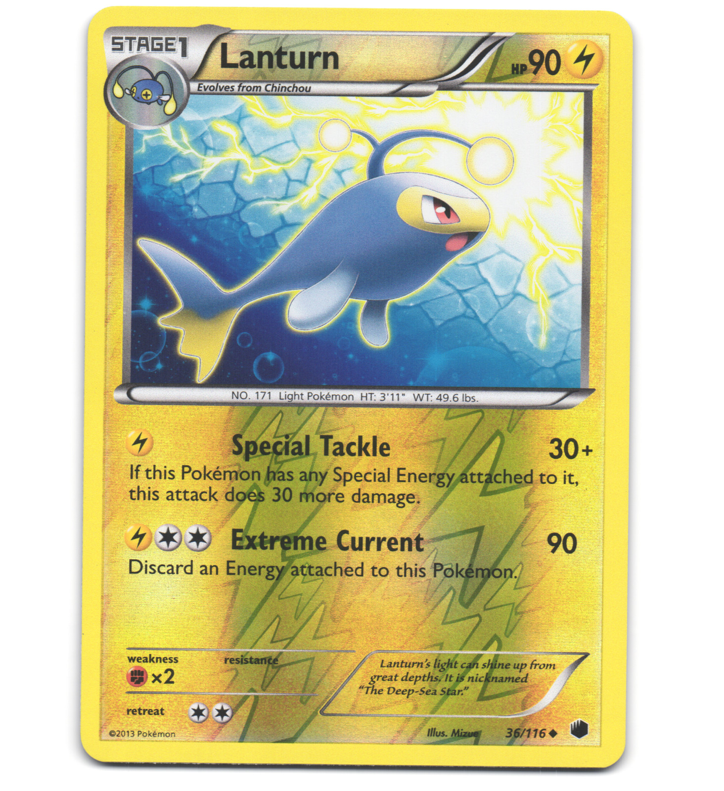 Pokemon 2013 Light Play Lanturn 36/116 Plasma Freeze REVERSE Card