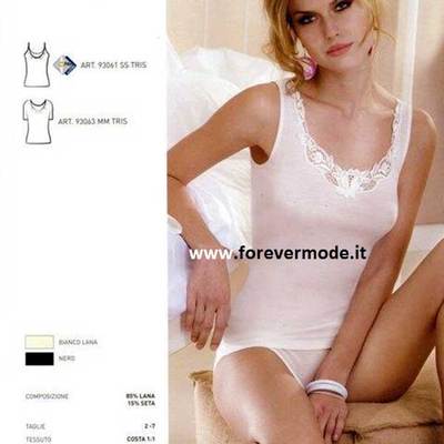 3 MBV Damen Unterhemden breite Schulter Wolle Seide mit Makramee Profil - 93062