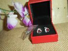 Cubic Zirconia Earrings ~ New Silver Halo Heart Shape Ruby/