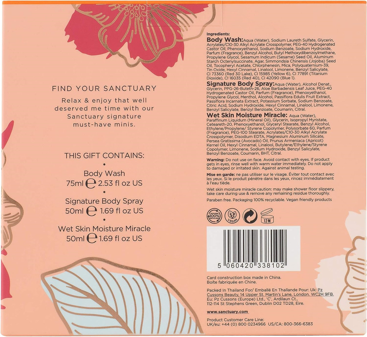 Sanctuary Spa Gift Set, Moments That Last Gift Box with Shower Gel, Body Spray