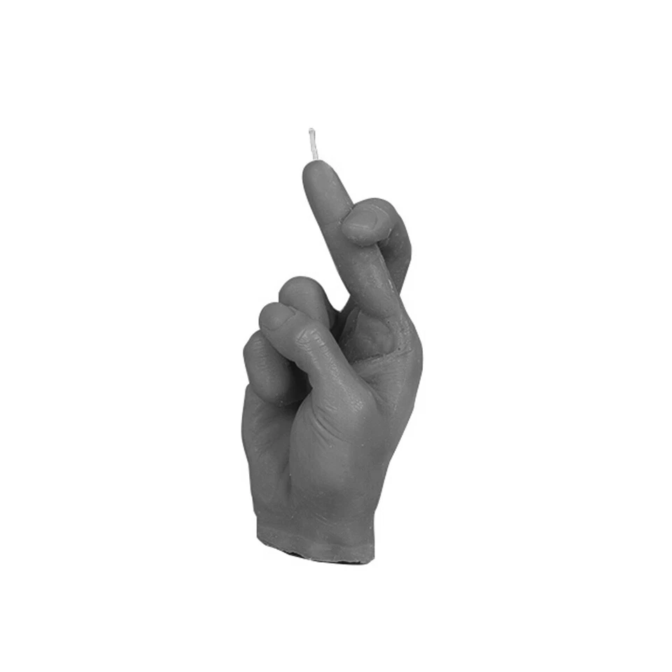 Designerkerze Kerze Geschenkidee Designkerze Dekokerze Crossfinger grau 21cmx9cm - Bild 4 von 4