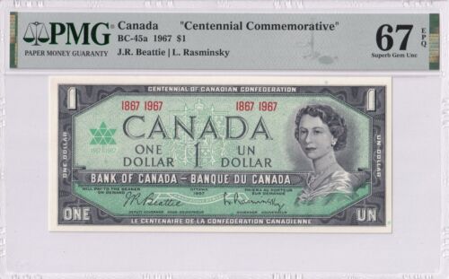 Canada BC-45a 1967 1 Dollar PMG 67 Gem UNC - Foto 1 di 2