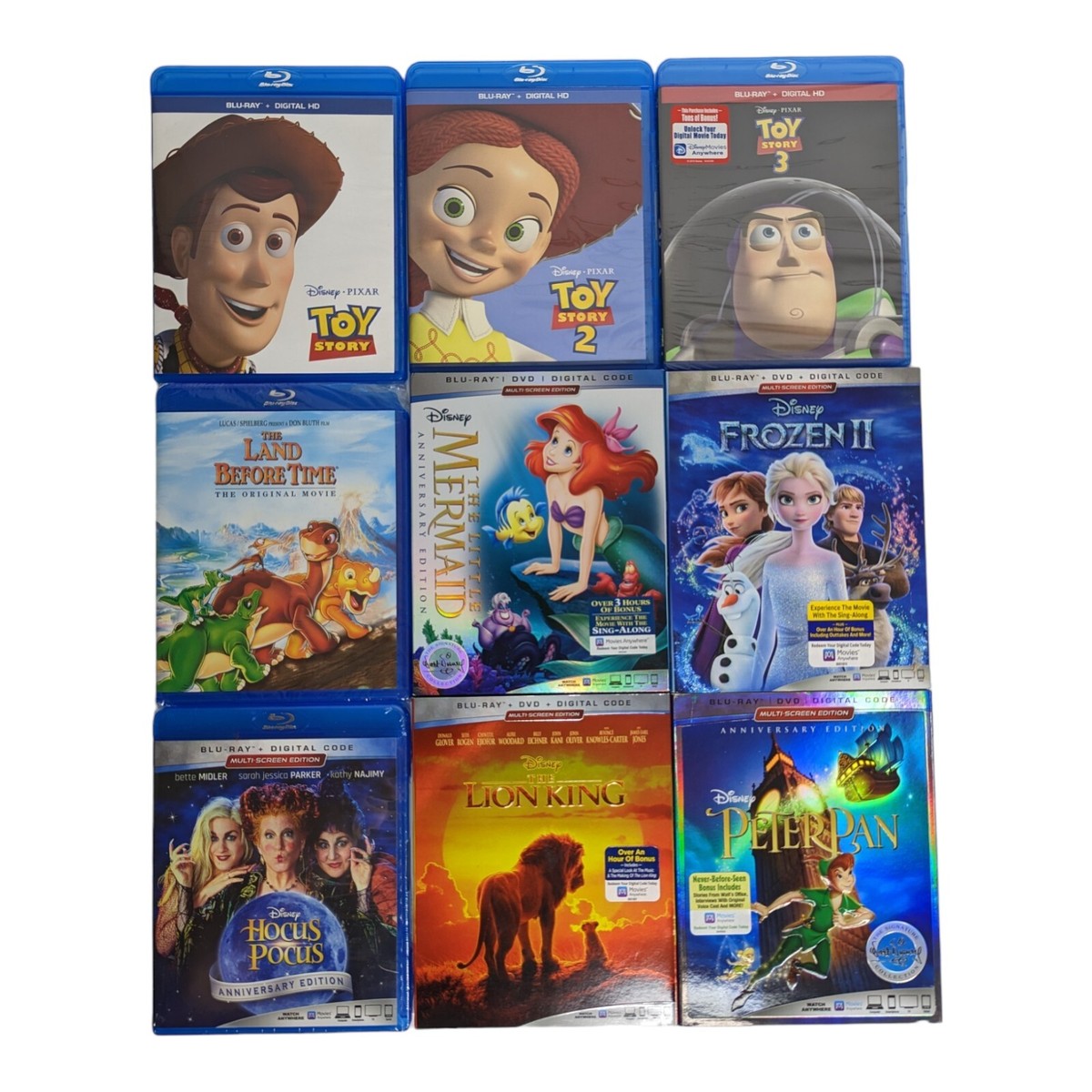 Disney Blu Ray dvd Lot Of 9. Frozen Lion King Hocus Pocus Peter