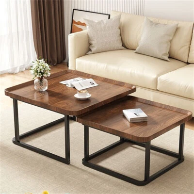 UNHO Industrial Style Coffee Table Set Vintage Retro Living Room Furniture Metal Side