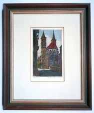 Hand-tinted Etching of St. Jacobskirche, Rothenburg ob der Tauber, Geissendorfer