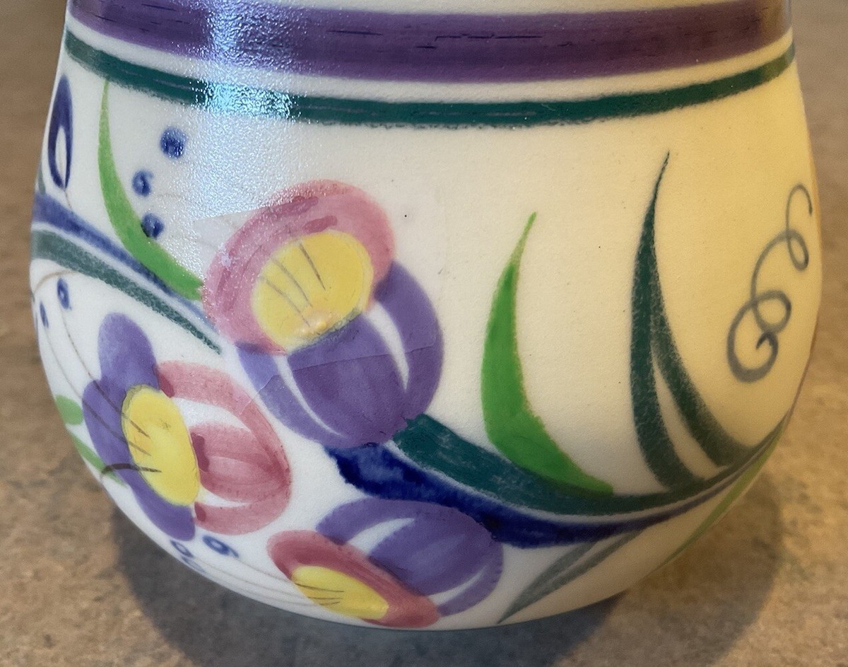 POOLE POTTERY :: Vtg 4” VASE ART DECO STYLE FLORAL Handpainted