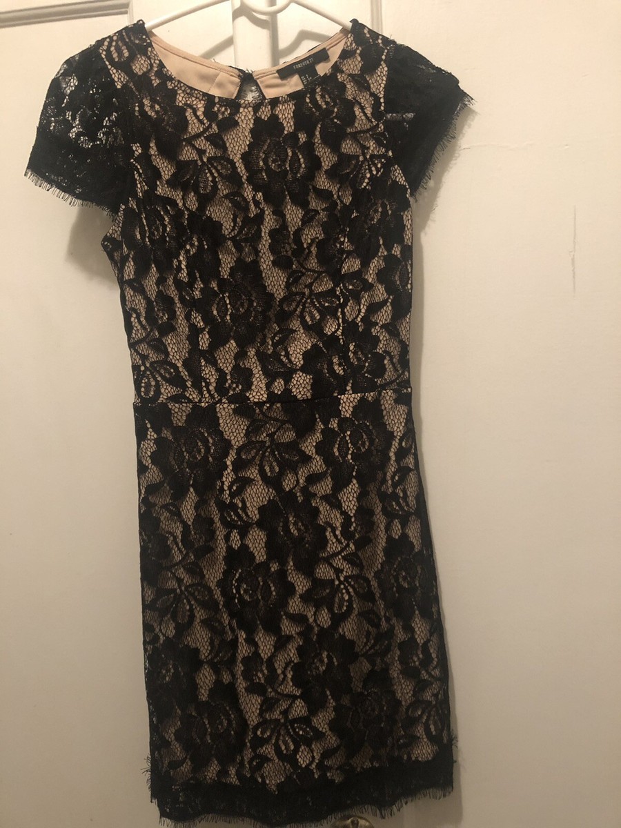forever 21 black lace dress Forever 21 Women Round Neck Lace Split Fashionable Short Sleeve Dress For  Music Festival