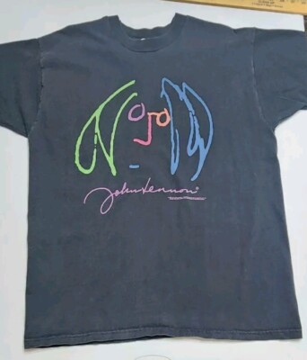 Vintage John Lennon Drawing Yoko Ono Art 1998 Black Graphic T 