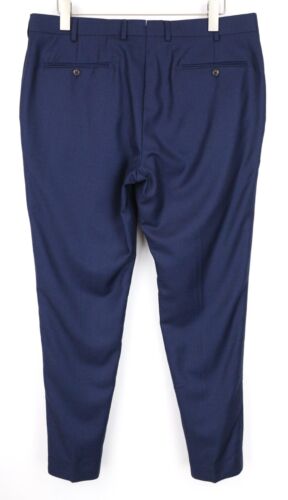 SUITSUPPLY Brescia Men Trousers UK44R Wool Flat-Front Blue Slim Bird's Eye Check - Picture 2 of 6