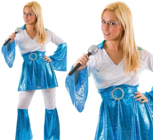 Ladies Eurovision Mamma Mia 1970s 70s Disco Dancing Fancy Dress Costume - Afbeelding 1 van 5