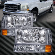 Headlights Set Xenon Fits Ford 1999-2004 F-250 F-350 F-450 Super Duty Excursion