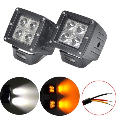 2X 3INCH 24W Amber White Dual Colors LED Work Light Spot Cube Pod Fog Head Lamp