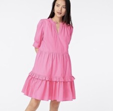 NWT J Crew Ruffleneck Tiered Cotton Popover Dress - Pink - Size XS Summer Barbie