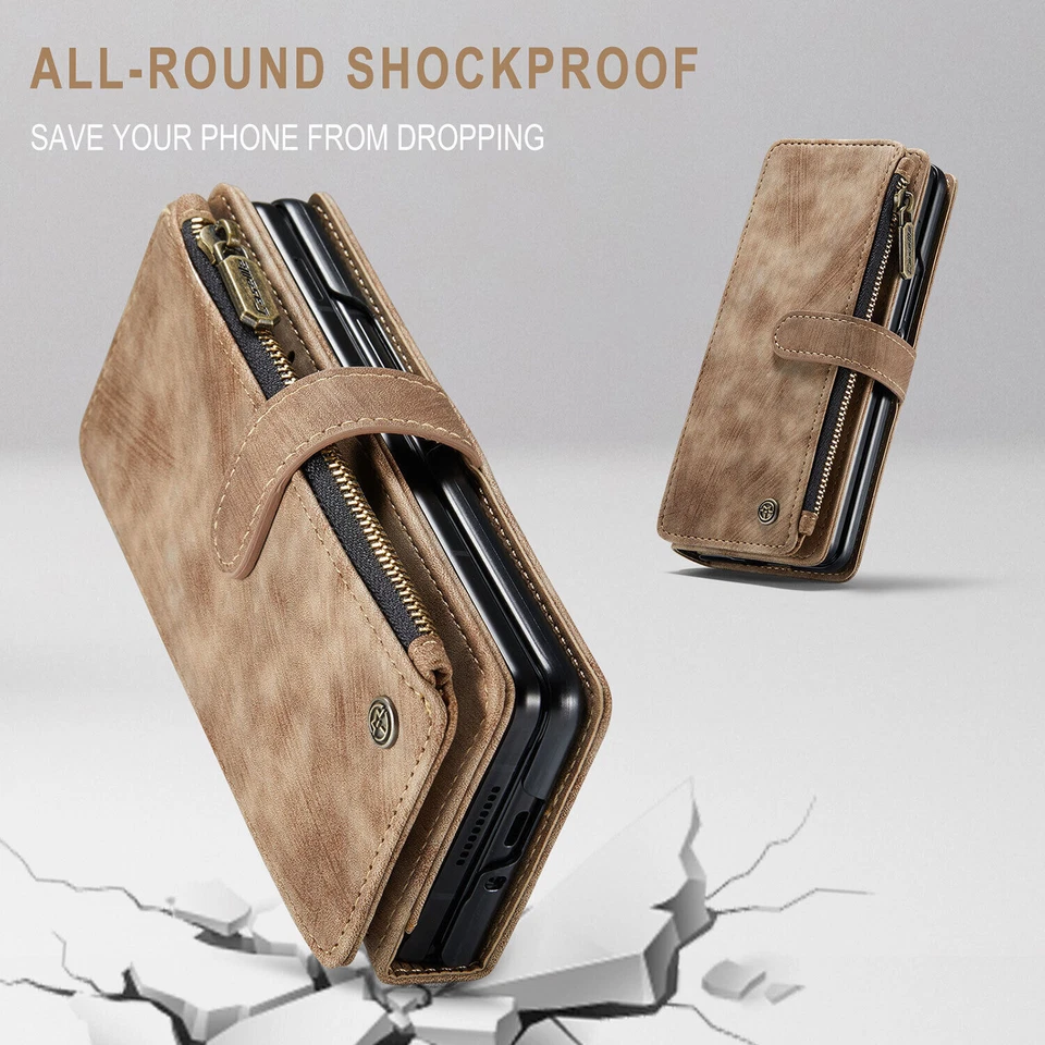 Para Samsung Z Plegable 7/6/5/4/3 Cremallera Billetera Estuche para Tarjetas Cuero Soporte Correa Cubierta Foto 4 de 4