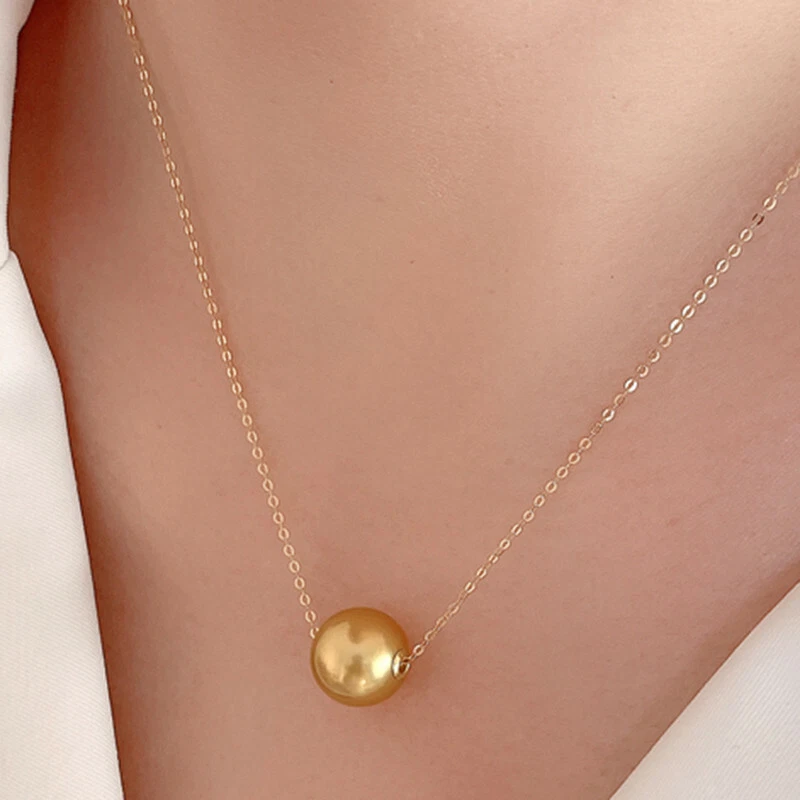 Real Natural 12-13mm South Sea Round Single Pearl Pendant Necklace 14k Gold P - Image 2 of 4