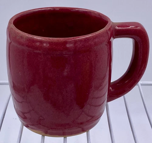 Early Dryden Pottery Maroon or Burgundy Handled Mug - 3.75" tall - heavy pottery