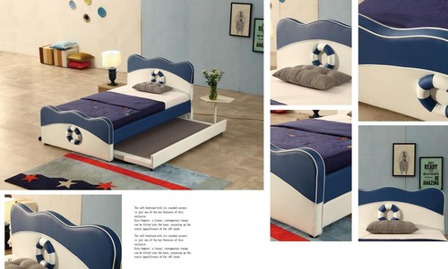 Cama Niños Para Niños Dormitorio Azul Blanco Área Madera Real Diseño Moderno - Imagen 3 de 8