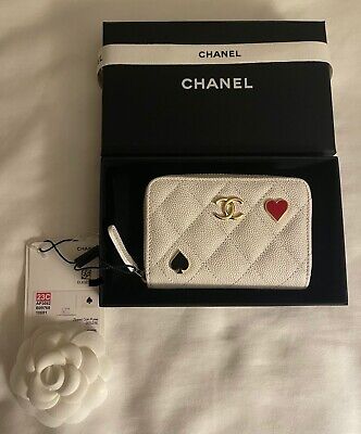 Chanel Zipped Coin Purse Card Holder White Caviar Leather Wallet 23C  Limited 🤍