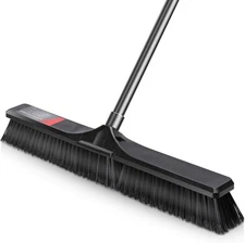 Push broom, heavy duty outdoor, 24-inch push broom with stiff bristles