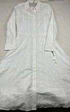 Calvin Klein Midi Shirt Dress Womens 4 White Eyelet Standard Fit Tie Waist Party