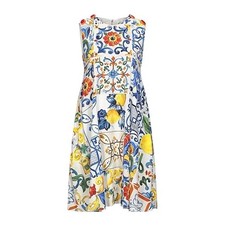 Dolce & Gabbana Majolica Print A-Line Silk Dress Womens Size EU 46 US 10 White 
