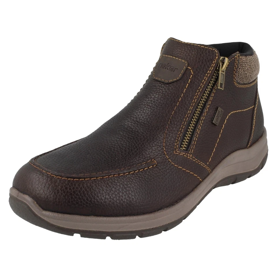Herren Rieker Leder Wide Fit Stiefeletten mit Doppelreißverschluss und Rieker Tex - 03660