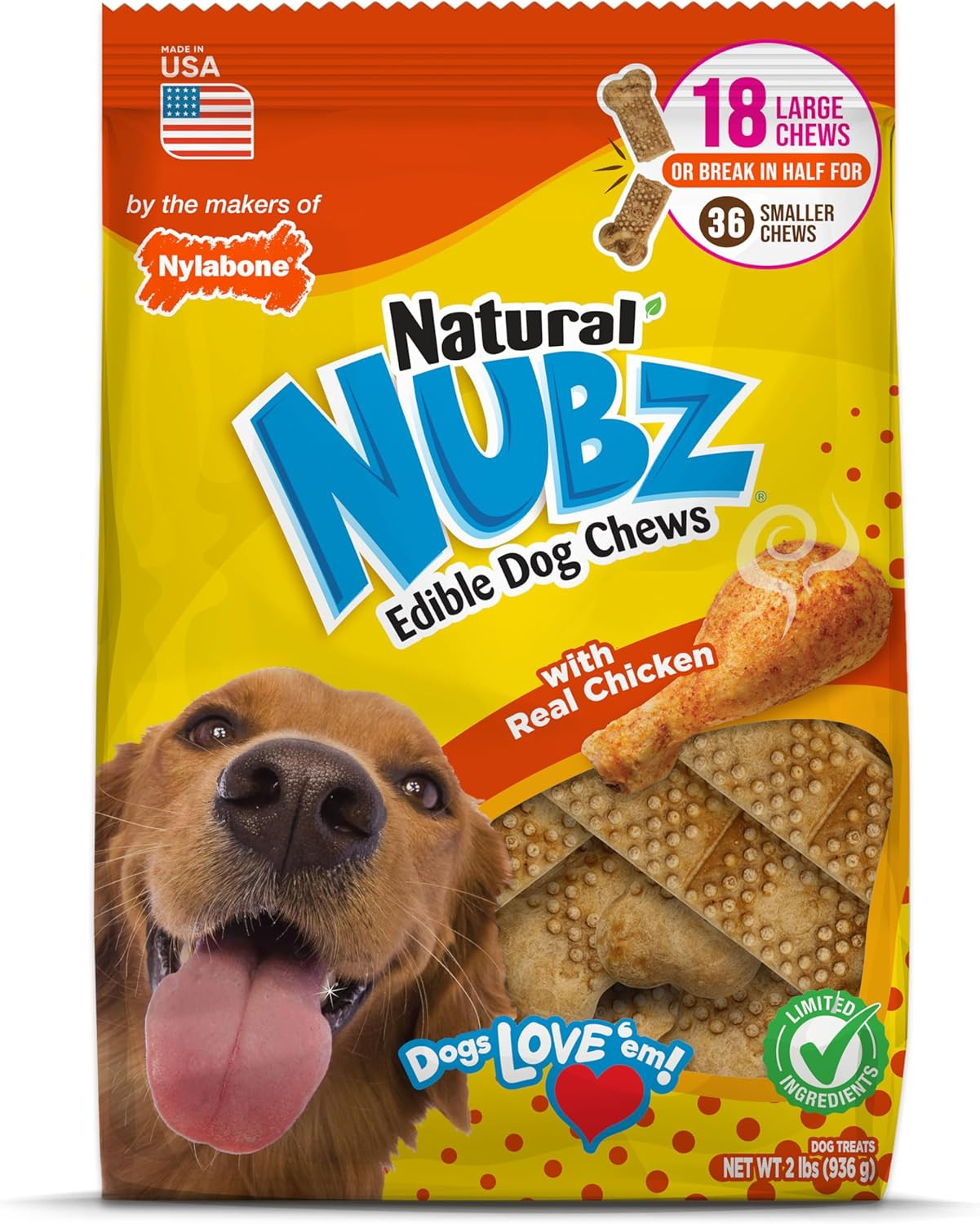 Nubz Natural Dog Chew Treats for Large Dogs, Long Lasting Do