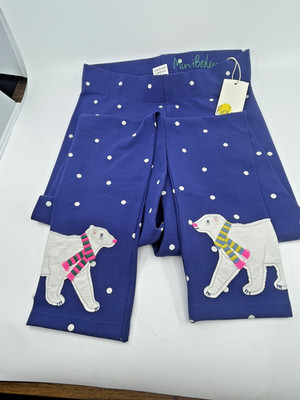 Mini Boden Girls 11-12 Elastic Waist Polar Bear Leggings Pants Blue Polkdot 