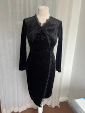 Vintage Y2K Black Velvet Womens Dress with Lace Detail Size XS-S