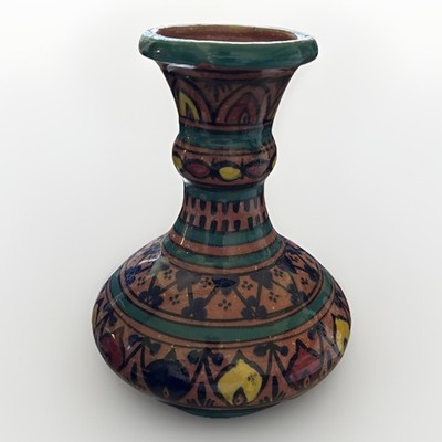 Vintage Moroccan Safi Pottery Vase Hand Painted, Terracotta, Boho, 8 