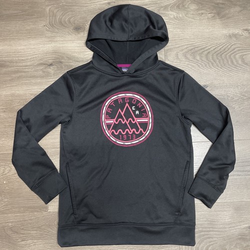 Patagonia girls Size XL 14 Polyester Black Hoodie with Logo