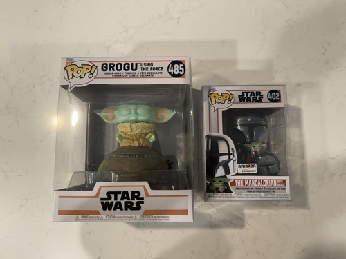 Funko Pop Star Wars Mandalorian w Pin 402 Grogu Using Force 485 Amazon Exclusive