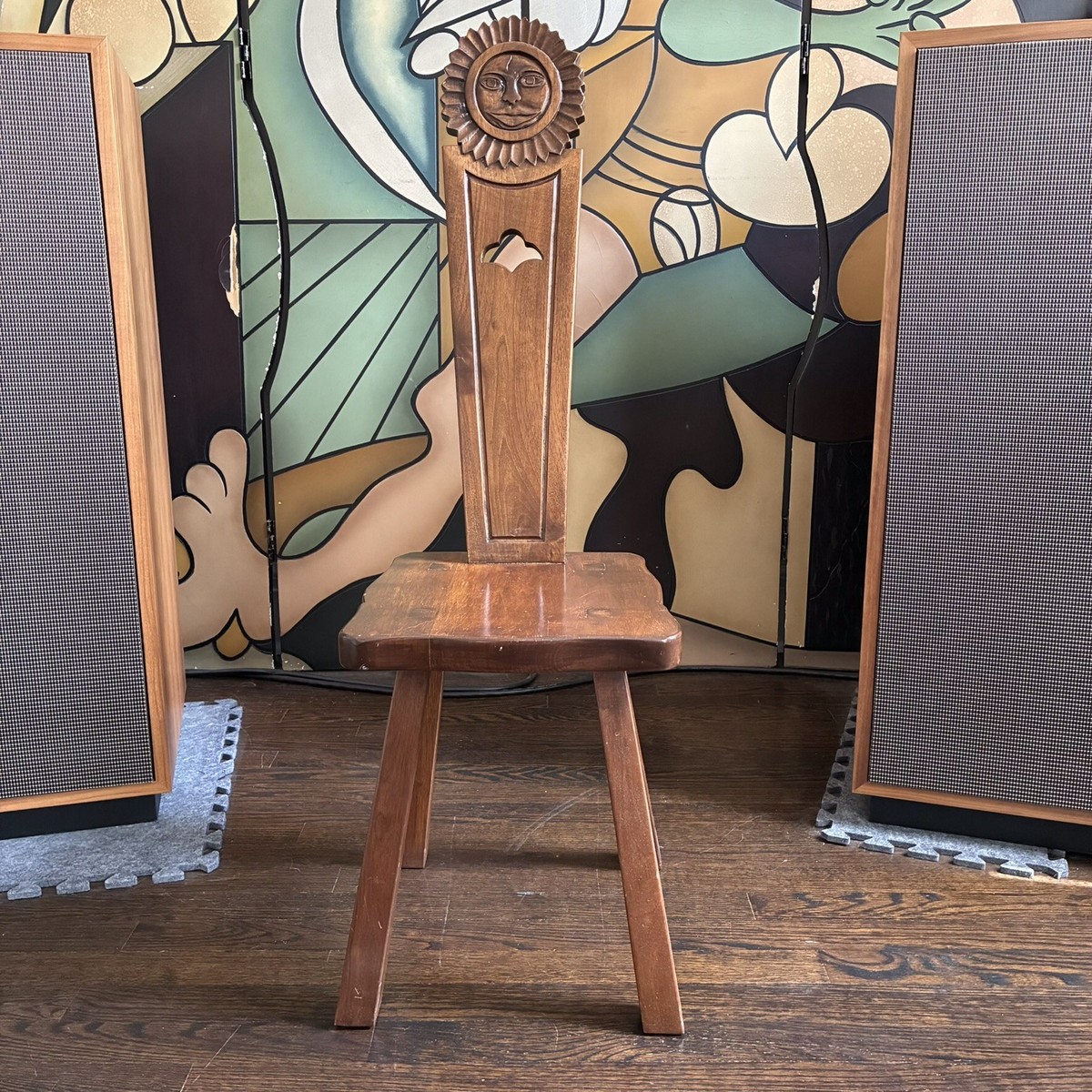 Vintage R. Sin Furniture Barcelona Spain Hand Carved Sun Face