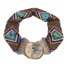 Women  s Vintage Native American Beaded Belt With Wooden Clasp EVC 