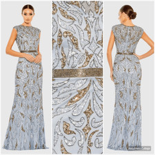NWT Mac Duggal 5532 Embellished Illusion Cap Sleeve Column Gown Gray 6