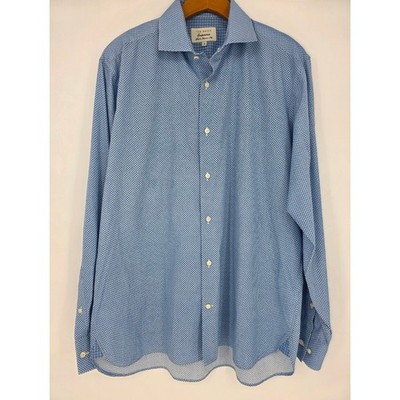Ted Baker Endurance Mens 16 Blue White Geometric Print Button Front Dress Shirt
