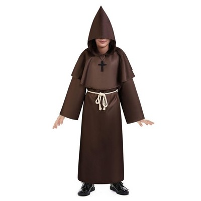 Monk Robe Costume Kids 4PC Monk Cowl Medieval Robe Fancy Dress Hooded K...