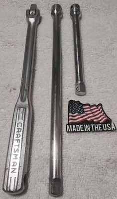 3pc CRAFTSMAN 3/8'' DRIVE-V-''VINTAGE '' 10''-6'' EXTENSION &3/8''BREAKER BAR SET USA 