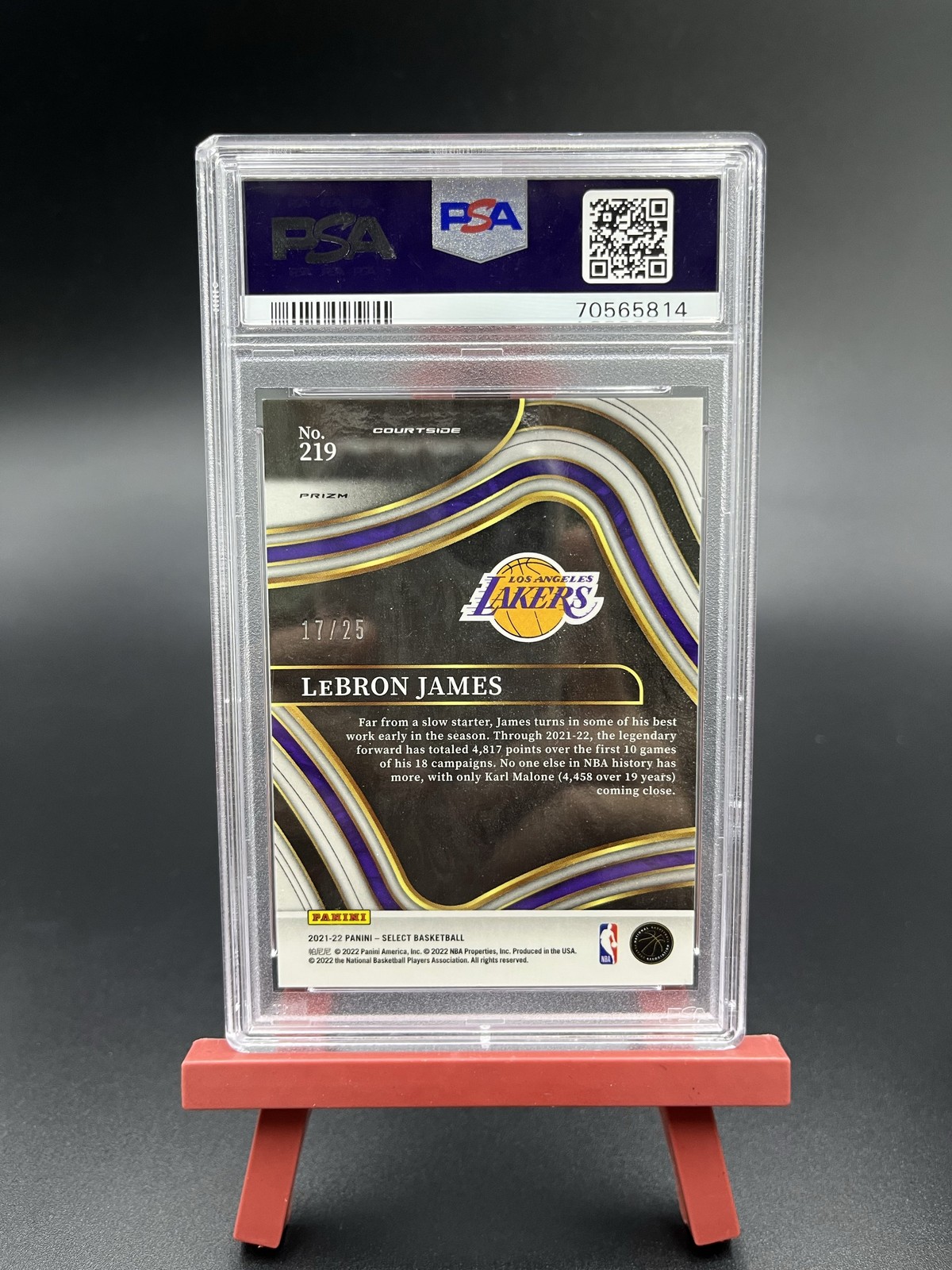 2021-22 Panini Select LeBron James #219 Courtside Tie-Dye /25 PSA 9 view 2