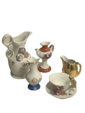 Vintage Miniature Porcelain Lot Japan Occupied Mixed Vases Pitcher Teacup 5 pc