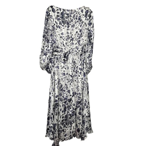 Lane Bryant Floral Pleated Wedding Guest Midi Dress Metallic Pinstripe SZ 20 NEW - Afbeelding 8 van 16