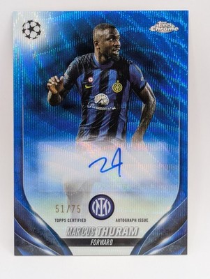 Marcus Thuram 2023-24 Topps Chrome UEFA AUTO Blue Wave Refractors /75 #CA-MT
