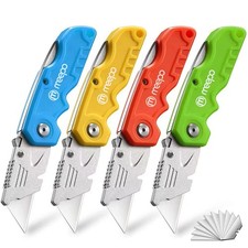 M MEEPO Box Cutter, 4Pack Tough Folding Box Cutter for Heavy Duty Purpose, Ra...
