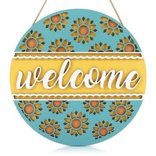 Farmhouse 3D Sunflower Welcome Front Door Sign 12''x12'' , Vintage Summer Wo...