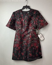 NWT Vince Camuto Black and Red Floral Short-Sleeved Dress Women's Size 8